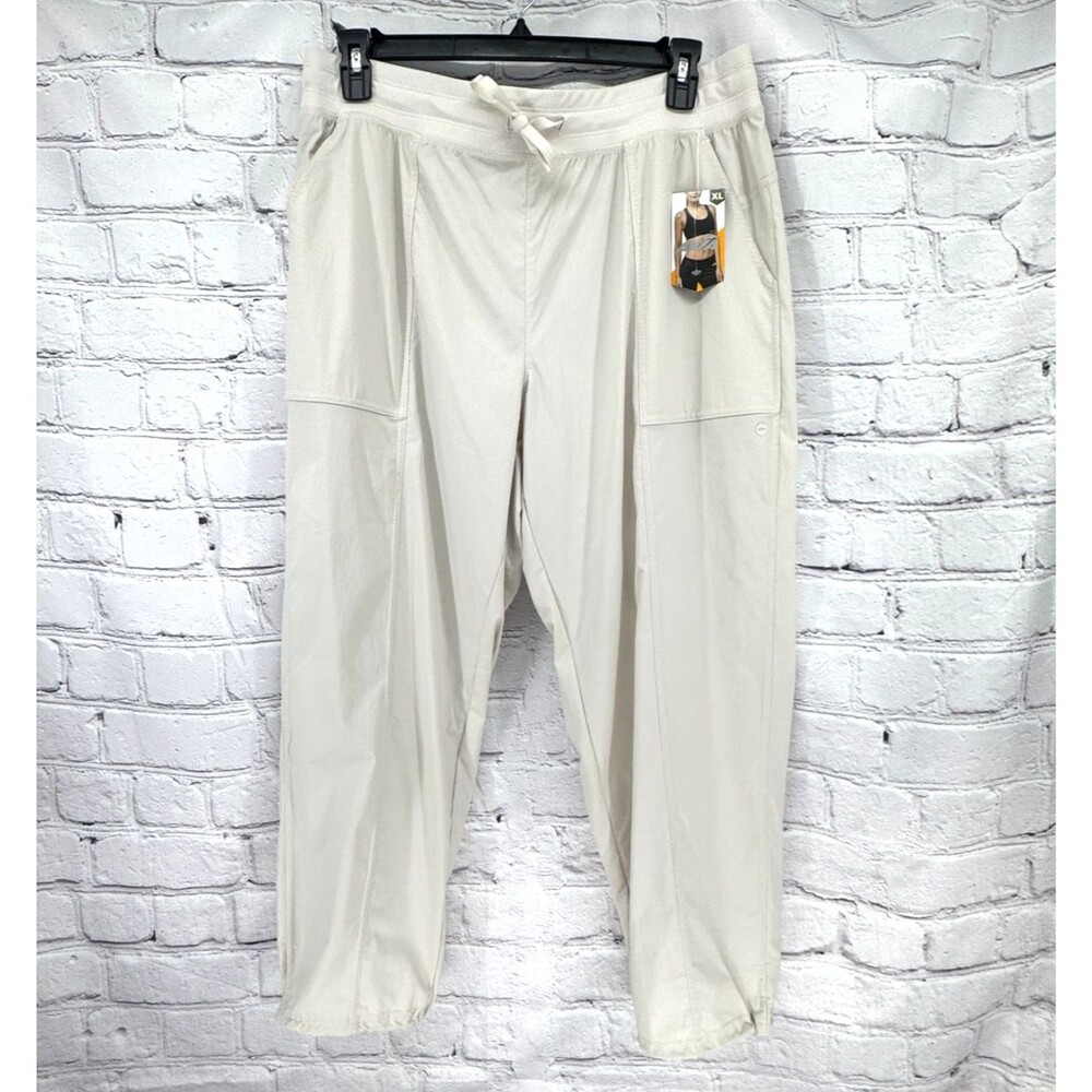 NWT Avia Pants Women's XL Beige Stripe Cinchable Hem Lightweight Pockets